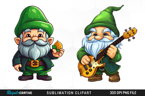 Watercolor Green Gnome Clipart Bundle Sublimation Regulrcrative 