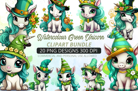 Watercolor Green Hat Clipart Bundle Sublimation Regulrcrative 