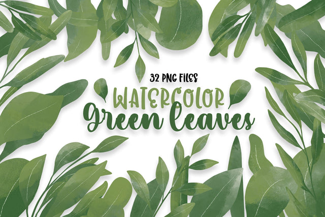Watercolor Green Leaves PNG Clipart Bundle SVG dapiyupi store 