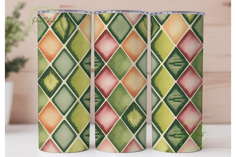 Watercolor Green Peach Diamond Tumbler Sublimation PixelChick 