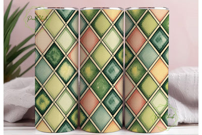 Watercolor Green Peach Diamond Tumbler Sublimation PixelChick 