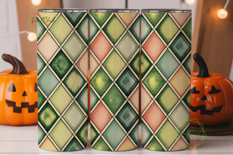 Watercolor Green Peach Diamond Tumbler Sublimation PixelChick 