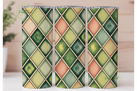 Watercolor Green Peach Diamond Tumbler Sublimation PixelChick 
