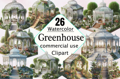 Watercolor Greenhouse Clipart Bundle Sublimation SVGArt 