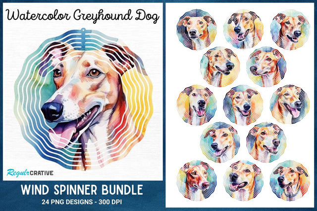Watercolor Greyhound Dog Wind Spinner Bundle Sublimation Regulrcrative 