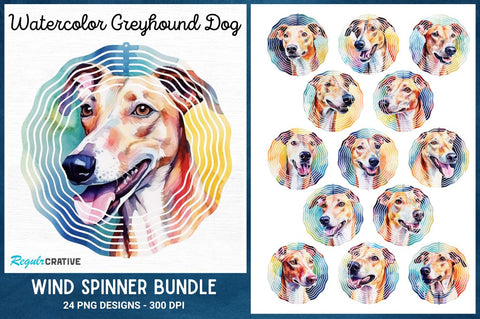 Watercolor Greyhound Dog Wind Spinner Bundle Sublimation Regulrcrative 