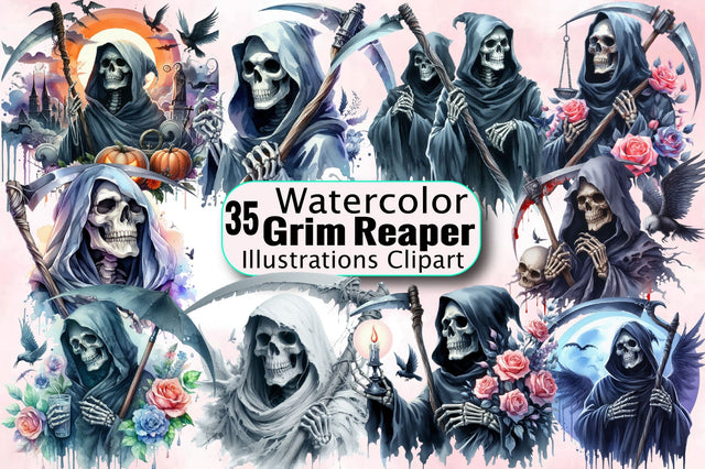Watercolor Grim Reaper Clipart Bundle Sublimation SVGArt 