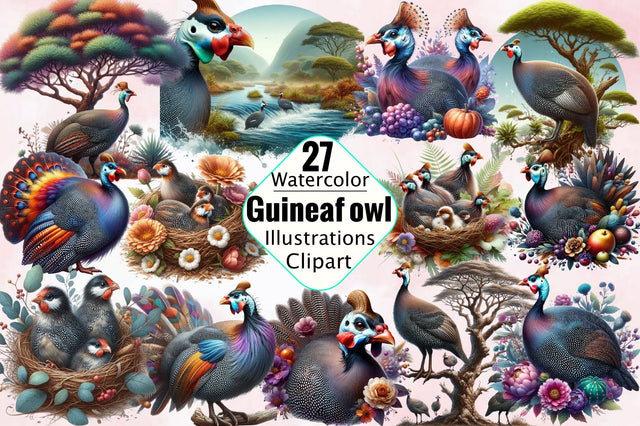 Watercolor Guineafowl Sublimation Clipart Bundle Sublimation SVGArt 