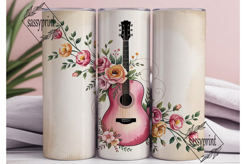 Watercolor Guitar 20oz Tumbler Wrap Sublimation sassyprint 