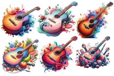 Watercolor Guitars Clipart Sublimation Rupkotha 