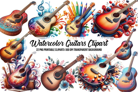 Watercolor Guitars Clipart Sublimation Rupkotha 