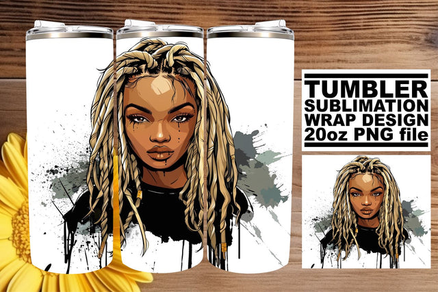 Watercolor Halloween Afro Woman Gothic Tumbler Wrap Sublimation afrosvg 