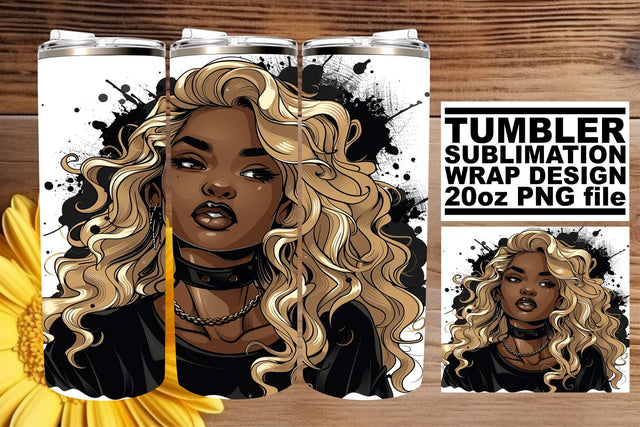 Watercolor Halloween Afro Woman Gothic Tumbler Wrap Sublimation afrosvg 