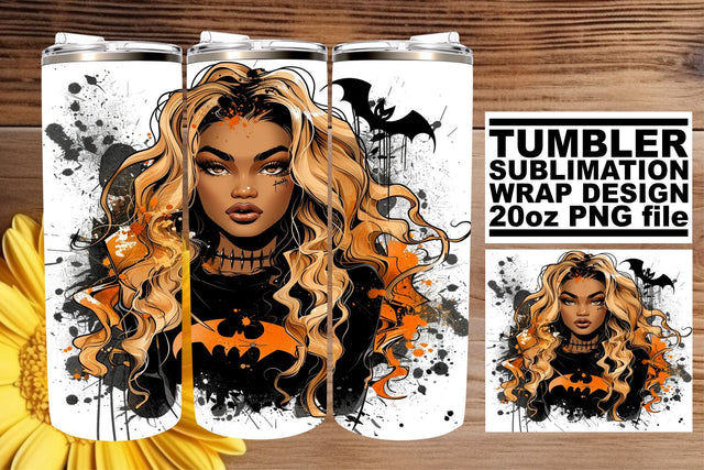 Watercolor Halloween Afro Woman Tumbler Design 20oz Sublimation afrosvg 