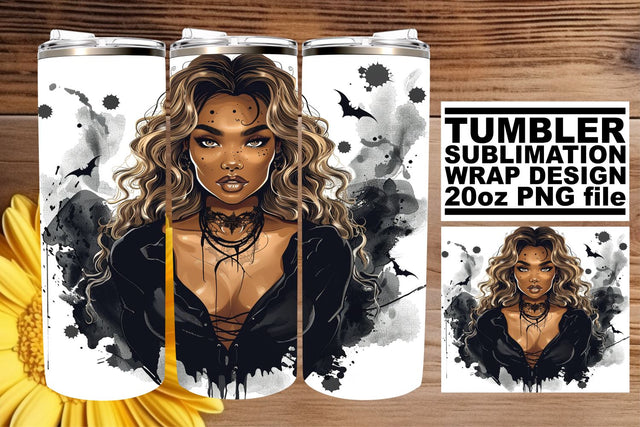 Watercolor Halloween Afro Woman Tumbler Design 20oz Sublimation afrosvg 