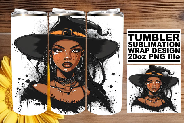 Watercolor Halloween Afro Woman Tumbler Wrap 20oz Sublimation afrosvg 