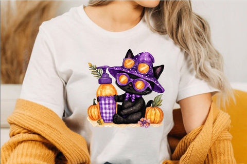 Watercolor Halloween Black Cat PNG Sublimation SVGArt 