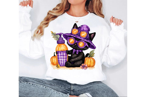 Watercolor Halloween Black Cat PNG Sublimation SVGArt 