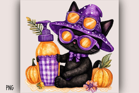 Watercolor Halloween Black Cat PNG Sublimation SVGArt 