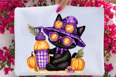Watercolor Halloween Black Cat PNG Sublimation SVGArt 