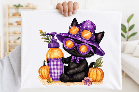 Watercolor Halloween Black Cat PNG Sublimation SVGArt 