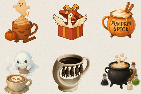 Watercolor Halloween Coffee Clipart Bundle. Sublimation SVGArt 