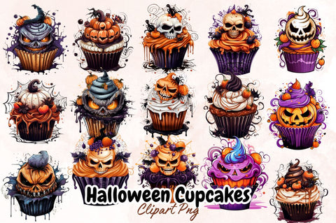 Watercolor Halloween Cupcakes Sublimation Bundle Sublimation Designangry 