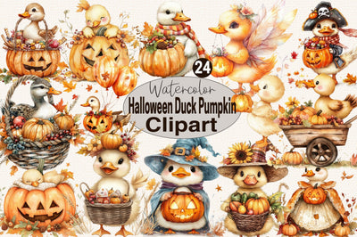 Watercolor Halloween Duck Pumpkin Clipart Bundle Sublimation SVGArt 