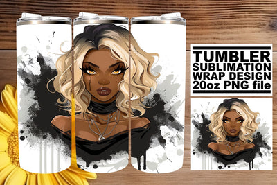 Watercolor Halloween Gothic Afro Woman Tumbler Design Sublimation afrosvg 