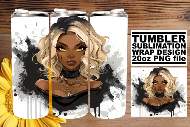 Watercolor Halloween Gothic Afro Woman Tumbler Design Sublimation afrosvg 