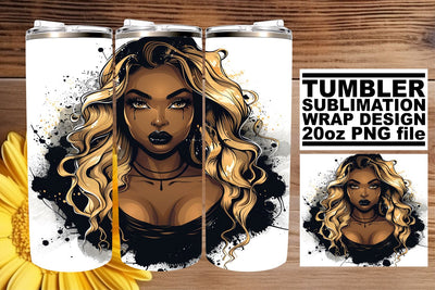 Watercolor Halloween Gothic Afro Woman Tumbler Design Sublimation afrosvg 