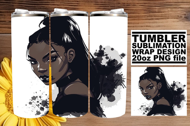 Watercolor Halloween Gothic Tumbler Wrap Afro Woman Sublimation afrosvg 