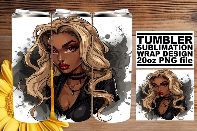 Watercolor Halloween Gothic Tumbler Wrap Afro Woman Sublimation afrosvg 