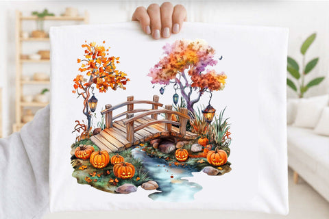 Watercolor Halloween Landscape Clipart Bundle. Sublimation SVGArt 