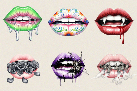 Watercolor Halloween Lips Clipart Bundle Sublimation SVGArt 