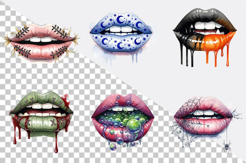Watercolor Halloween Lips Clipart Bundle Sublimation SVGArt 