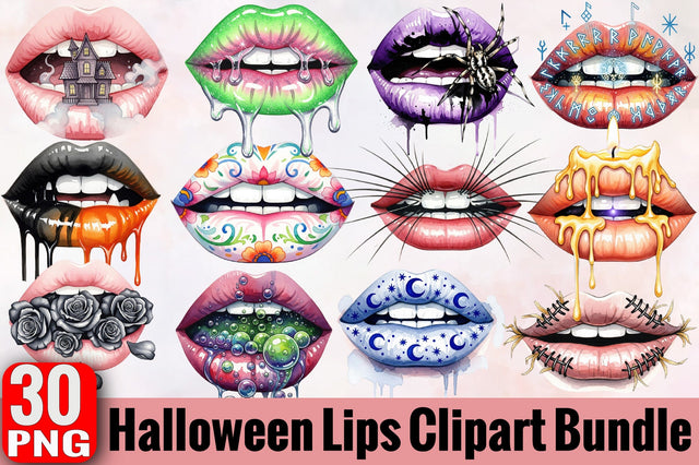 Watercolor Halloween Lips Clipart Bundle Sublimation SVGArt 
