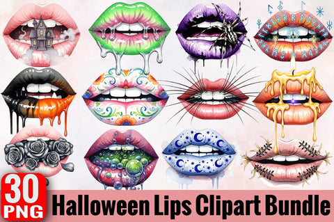 Watercolor Halloween Lips Clipart Bundle Sublimation SVGArt 