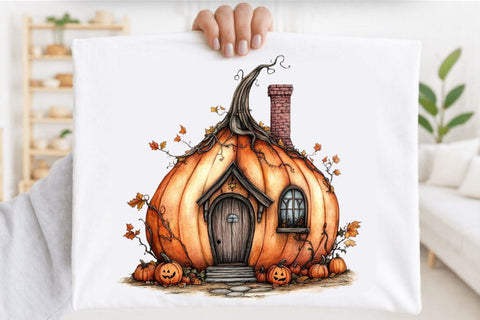 Watercolor Halloween Pumpkin House Clipart Sublimation SVGArt 