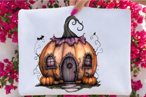 Watercolor Halloween Pumpkin House Clipart Sublimation SVGArt 