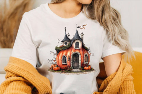 Watercolor Halloween Pumpkin House Clipart Sublimation SVGArt 
