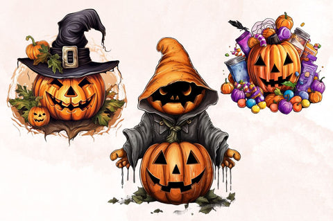 Watercolor Halloween Pumpkin Sublimation Clipart Bundle Sublimation Designangry 