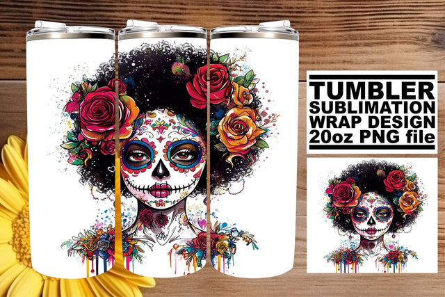 Watercolor Halloween Skull Wrap – 20oz Tumbler Sublimation Sublimation afrosvg 