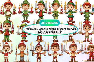 Watercolor Halloween Spooky Night Collection Clipart Bundle Sublimation Regulrcrative 