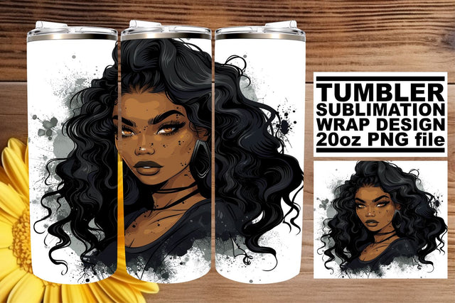 Watercolor Halloween Tumbler 20oz Gothic Afro Portrait Sublimation afrosvg 