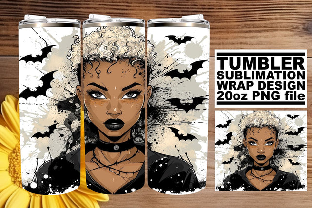 Watercolor Halloween Tumbler 20oz Gothic Afro Portrait Sublimation afrosvg 