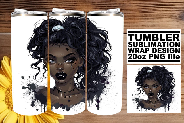 Watercolor Halloween Tumbler Design Afro Woman 20oz Sublimation afrosvg 