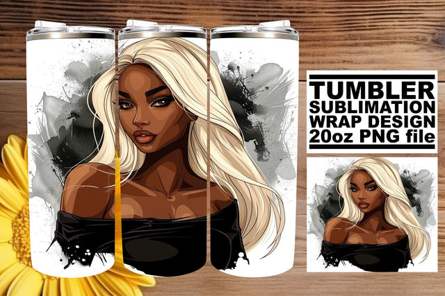 Watercolor Halloween Tumbler Design Afro Woman 20oz Sublimation afrosvg 