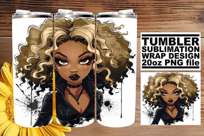 Watercolor Halloween Tumbler Wrap Afro Woman Gothic Sublimation afrosvg 