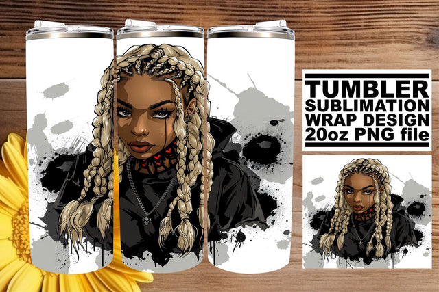 Watercolor Halloween Tumbler Wrap Afro Woman Gothic Sublimation afrosvg 